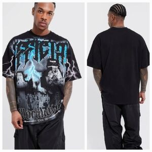 boohooMAN Official Oversized Gravestone Graphic Crew Neck T-Shirt Size L